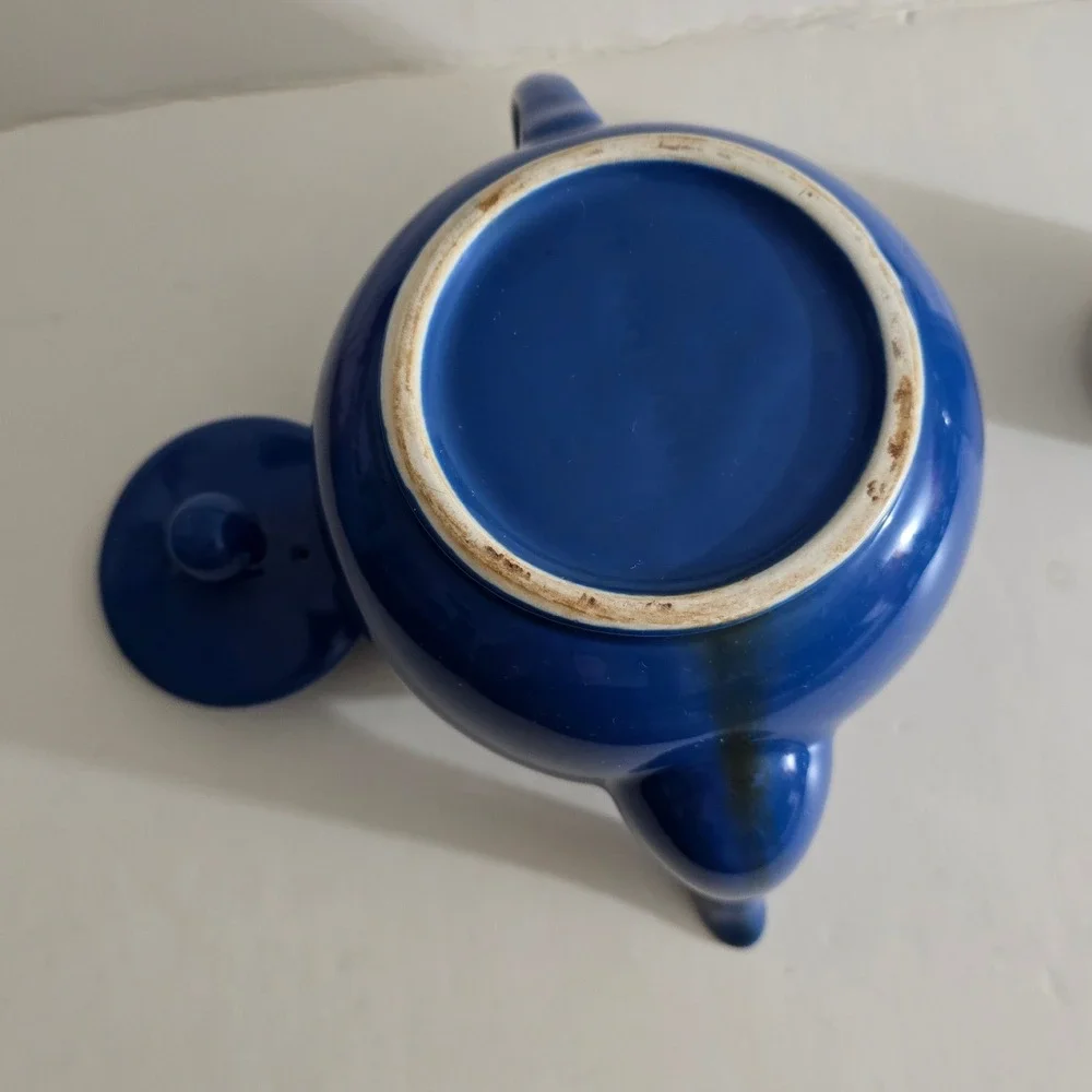 Cobalt Blue‎ Ceramic Teapot Round Glazed Tea Pot with Lid 4 Cup